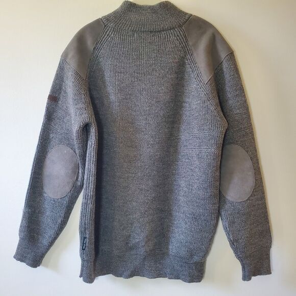 Wool Overs Mens L British Wool Leather Elbow Shoulder Patches Sweater 1/4 Zip - Picture 11 of 13